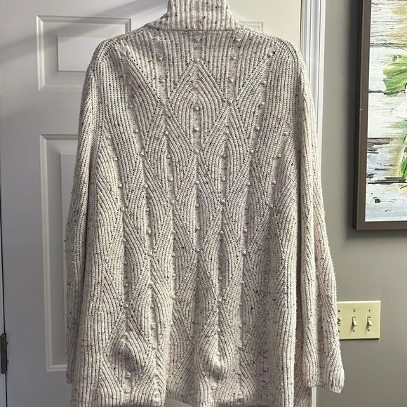 Talbots Cream Multi Speckled Raised Dots Oversized Open Front Cozy Knit Cardigan - Picture 7 of 12